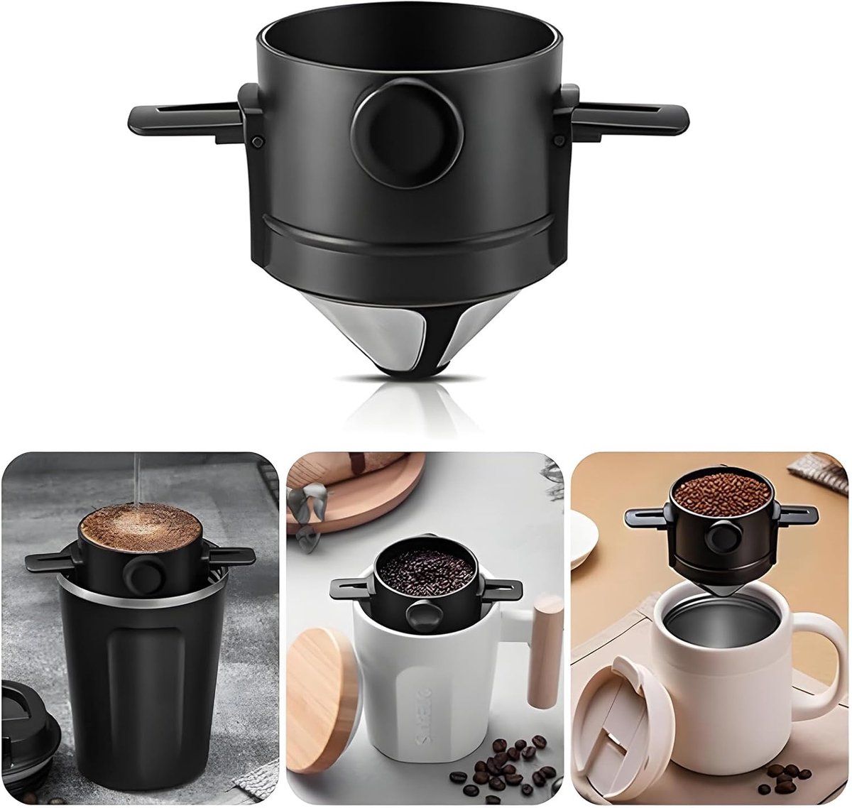 SnelShoppen - Herbruikbaar Koffiefilter van RVS, Vouwbare Koffiefilter voor Koffiezetten, Geschikt voor Camping, Geen Papieren Filters Nodig, Makkelij
