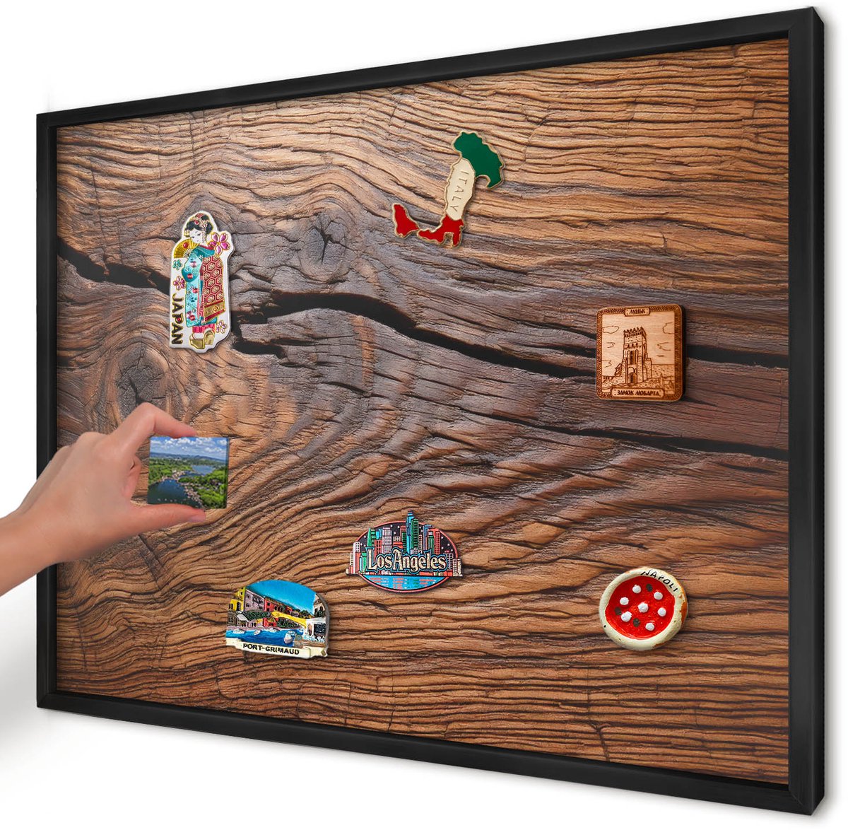 Artprintcave Bruin Magneetbord mit Zwart Frame - 70x50 cm - Houtstructuur Magnetisch Bord Voor Magneten - Rustiek Magneet Bord mit Frame - Texturen
