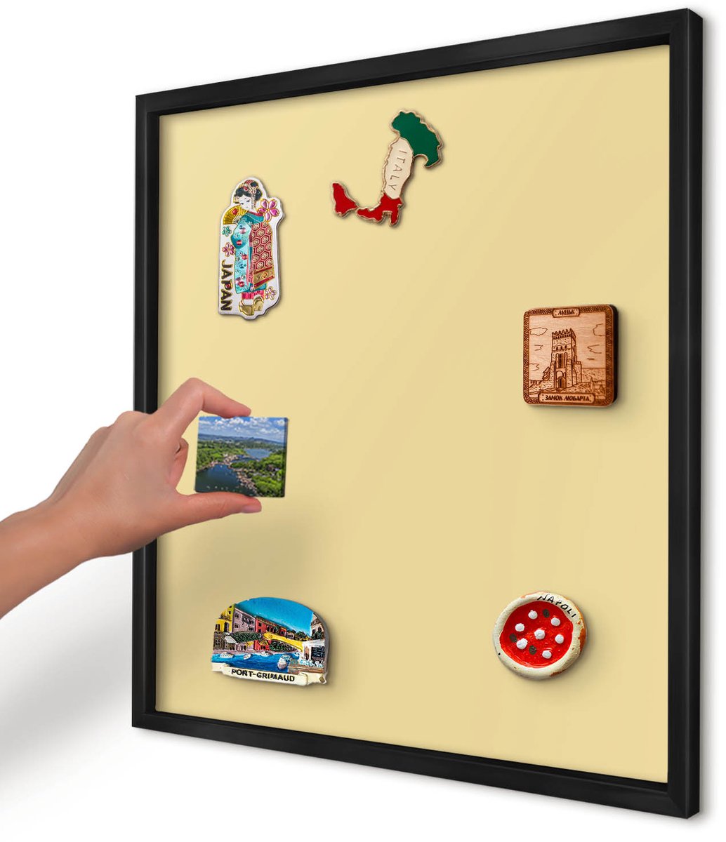 Artprintcave Romig Magneetbord mit Zwart Frame - 50x50 cm - Crèmegeel Notitiebord - Minimalist Magneet Bord mit Frame - Achtergronden En Patronen