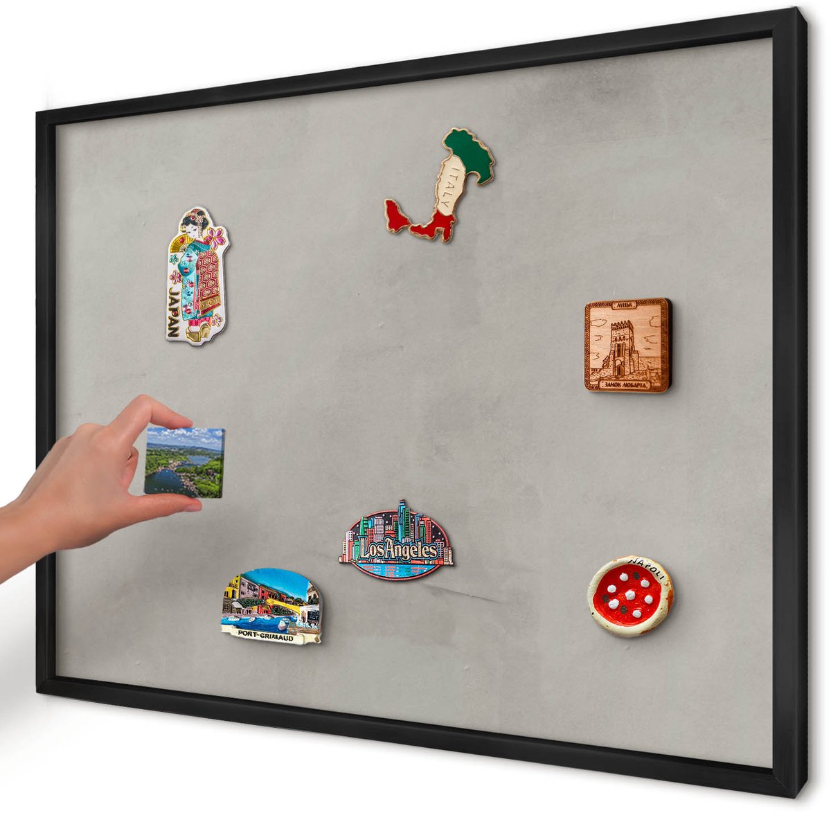 Artprintcave Grijs Magneetbord mit Zwart Frame - 70x50 cm - Grijze Achtergrond Wandbord Magnetisch - Minimalist Memobord Keuken - Achtergronden En Patronen