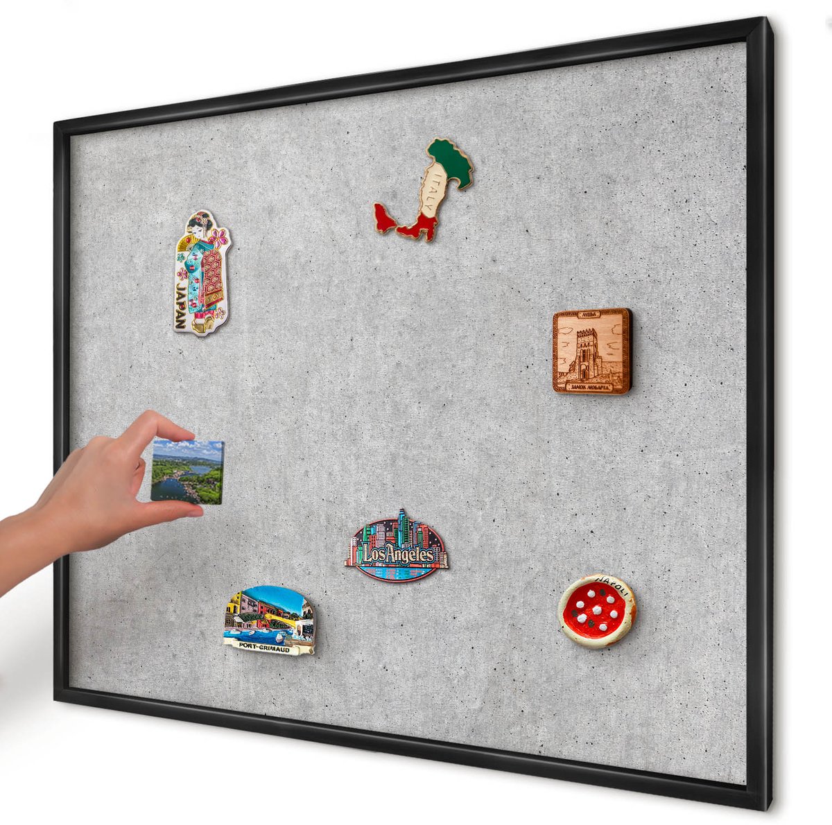 Artprintcave Grijs Magneetbord mit Zwart Frame - 80x60 cm - Grijze Textuur Magneet Bord mit Frame - Minimalist Magnetische Organizer - Texturen