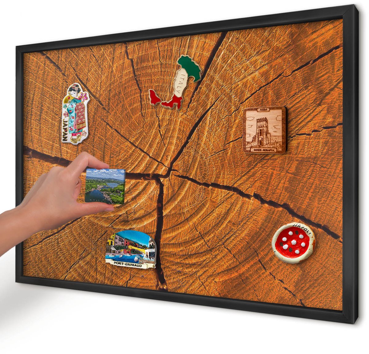 Artprintcave Oranje Magneetbord mit Zwart Frame - 60x40 cm - Houtnerf Memobord Keuken - Rustiek Bord Voor Magneten - Texturen