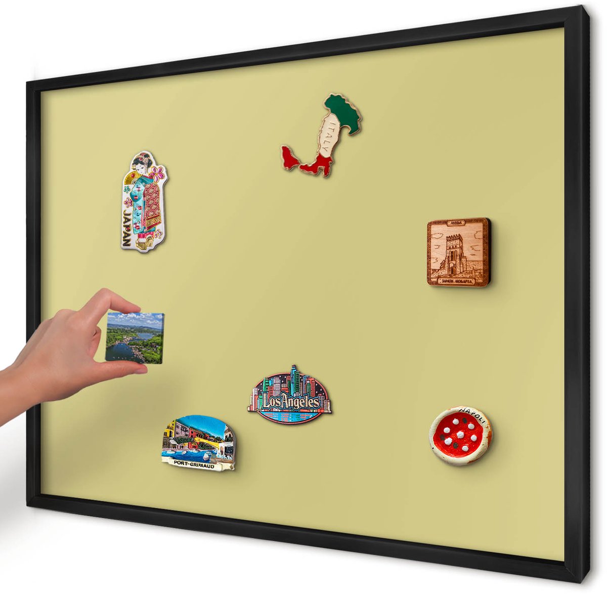 Artprintcave Geel Magneetbord mit Zwart Frame - 70x50 cm - Lichte Mosterd Magneetbord Voor Foto's - Minimalist Magneet Bord mit Frame - Achtergronden En Patronen