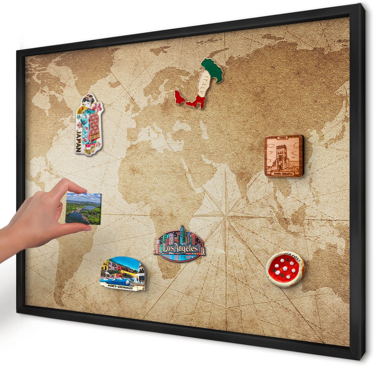 Artprintcave Beige Magneetbord mit Zwart Frame - 70x50 cm - Oude Kaart Magneetbord Voor Foto's - Vintage Magneet Bord mit Frame - Kaarten