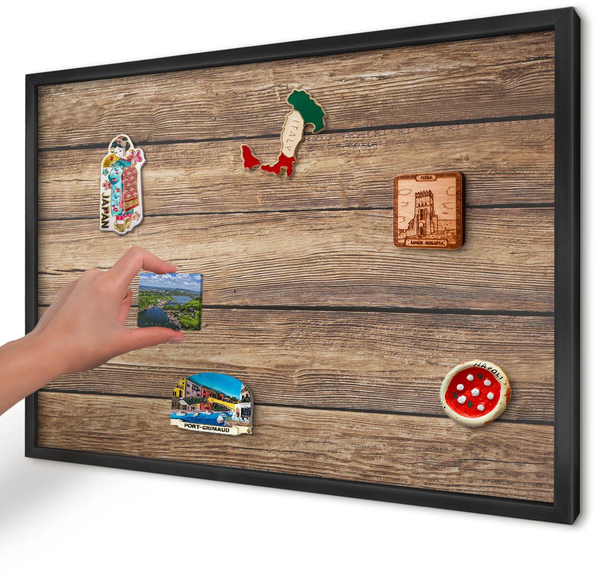 Artprintcave Bruin Magneetbord mit Zwart Frame - 60x40 cm - Houtstructuur Magneetbord Voor Keuken - Rustiek Magnetisch Bord Voor Magneten - Texturen