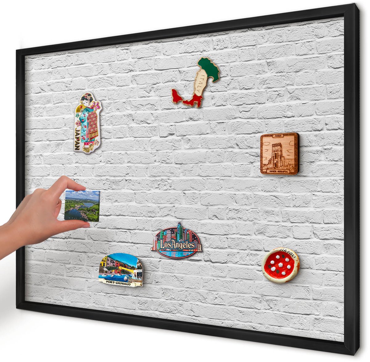 Artprintcave Wit Magneetbord mit Zwart Frame - 70x50 cm - Bakstenen Muur Wandbord Magnetisch - Minimalist Magnetisch Bord Voor Magneten - Texturen