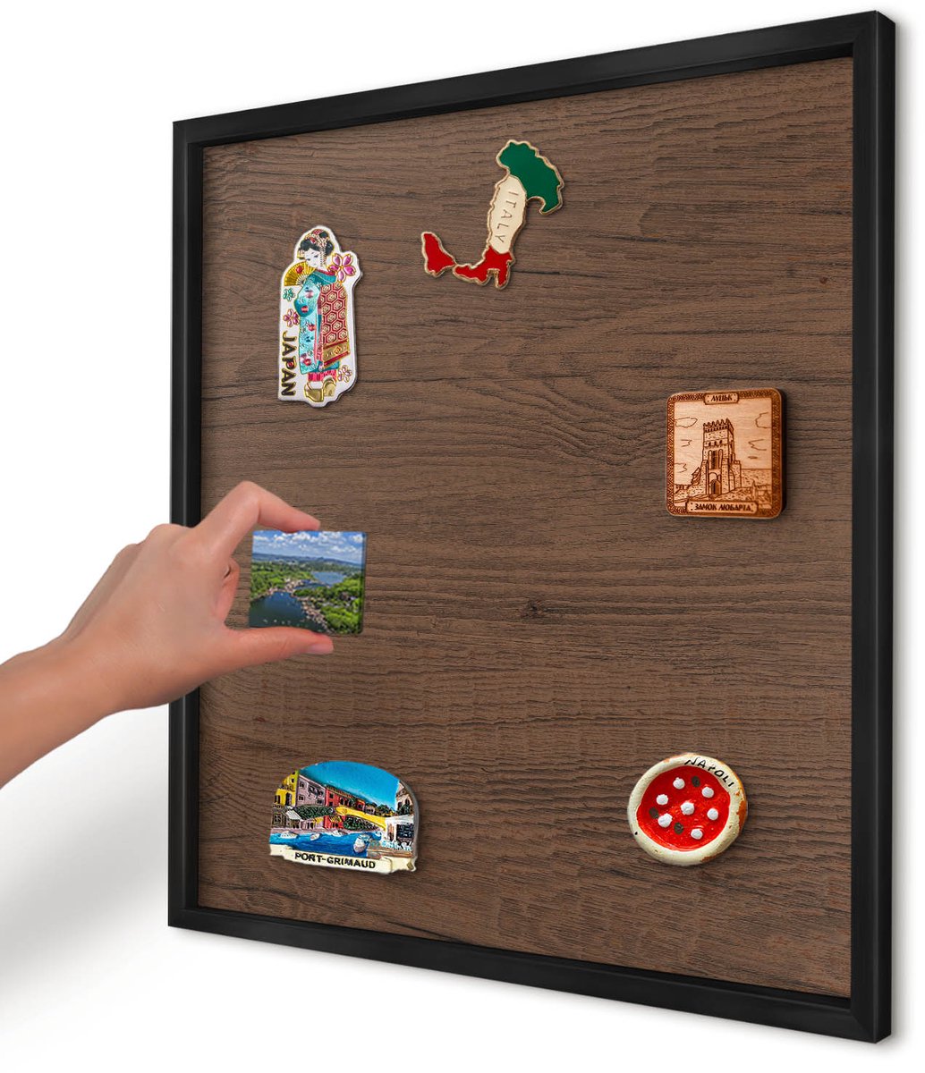 Artprintcave Bruin Magneetbord mit Zwart Frame - 50x50 cm - Houtstructuur Magneetbord Voor Keuken - Rustiek Magnetisch Bord Voor Magneten - Texturen