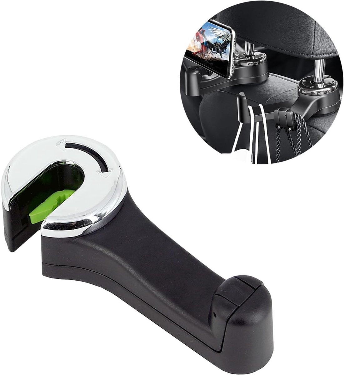 Hoofdsteunhouder 2-in-1 - Zilver - 360° draaibaar - Handtashouder voor auto-organizer - ShopVlot