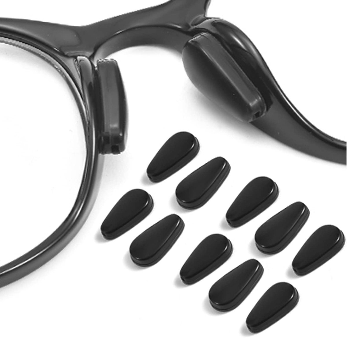 siliconen neuspads, anti-slip, 3,2 mm, voor brillen en zonnebrillen, zwart, 5 paar