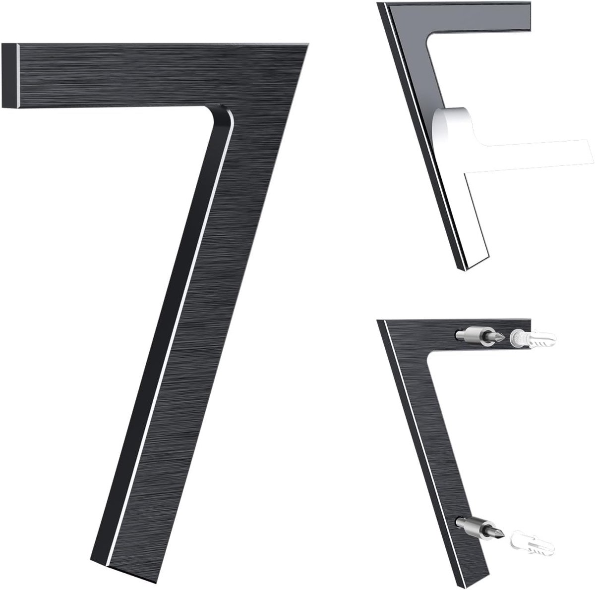 SnelShoppen - 12.5 cm Zwart Huisnummer - Aluminium met Geborstelde Afwerking, Weerbestendig, Zelfklevend of Met Schroeven, Perfect voor Deur, Muur, He