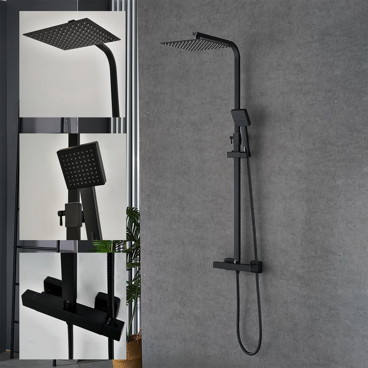 Douchesysteem met thermostaat - Regen douchekop 25x25cm - Inclusief ABS handdouche - ShopVlot