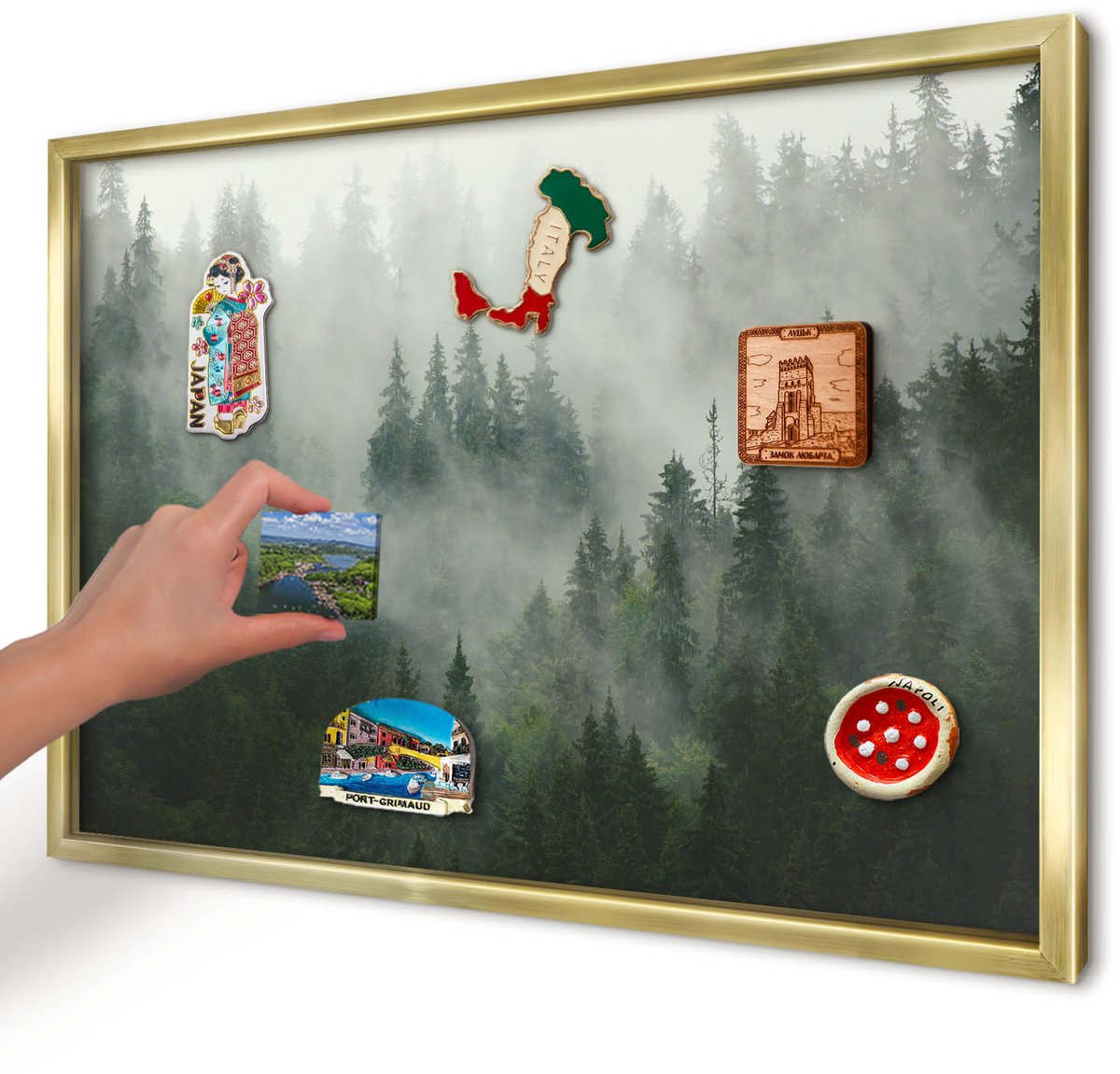 Artprintcave Groente Magneetbord mit Gouden Frame - 60x40 cm - Bosmagie Magneet Bord mit Frame - Fotografisch Memobord Keuken - Natuur