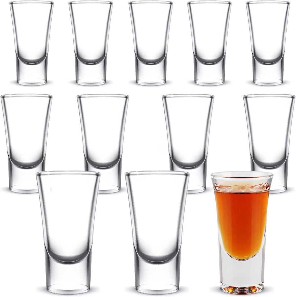 set van 12 borrelglaasjes, 25ml, voor tequila, wodka, whisky, gin | 12 stuks glazen met dikke bodem met 2 cl – robuuste kleine shotglazen voor feestjes en drinkspellen – voor wodka whisky