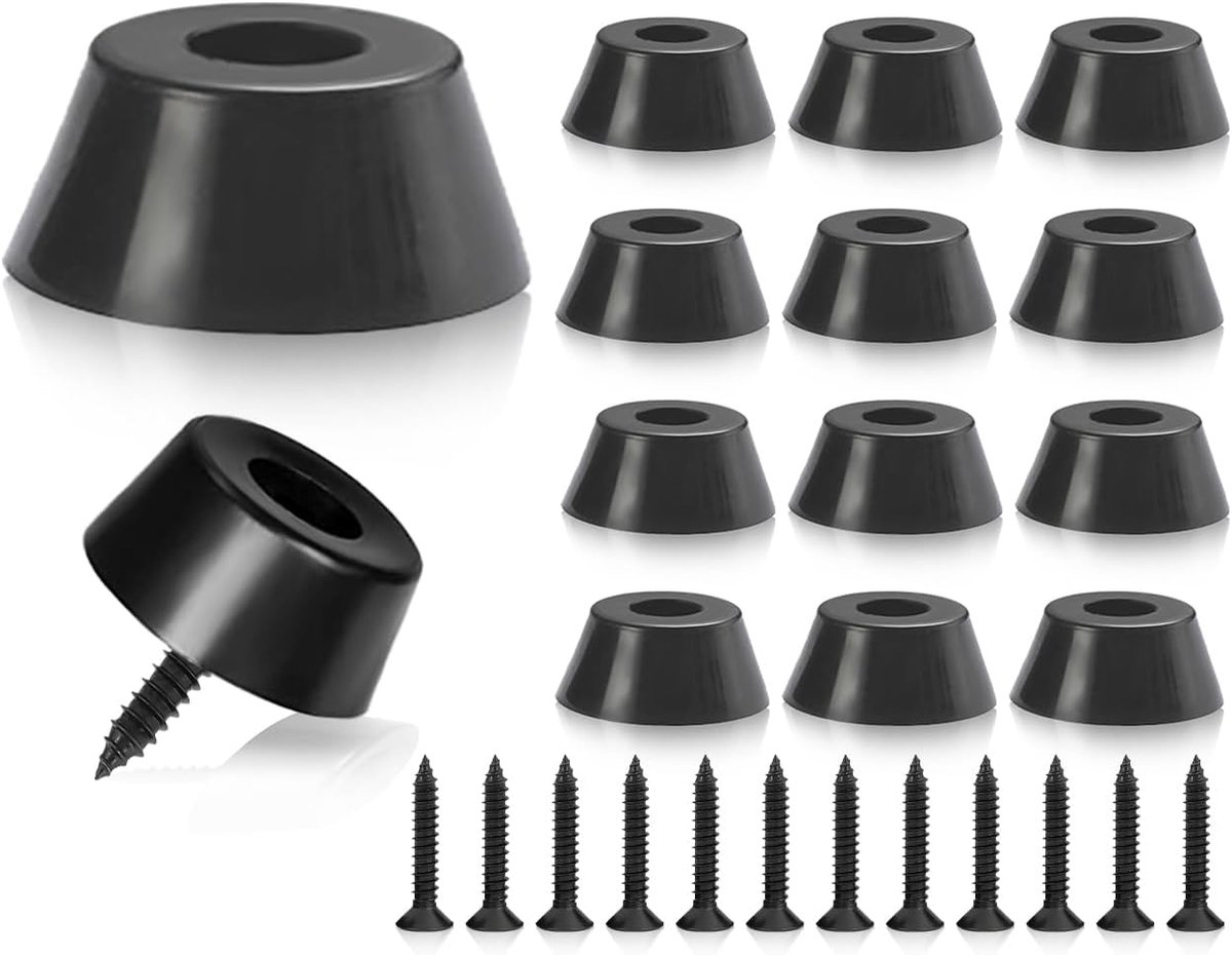 12 zwarte rubberen voetjes voor snijplanken met roestvrijstalen schroeven, rubberen buffers, schroefbestendige voeten, ronde rubberen voetjes schroefbaar, voor de meeste toepassingen