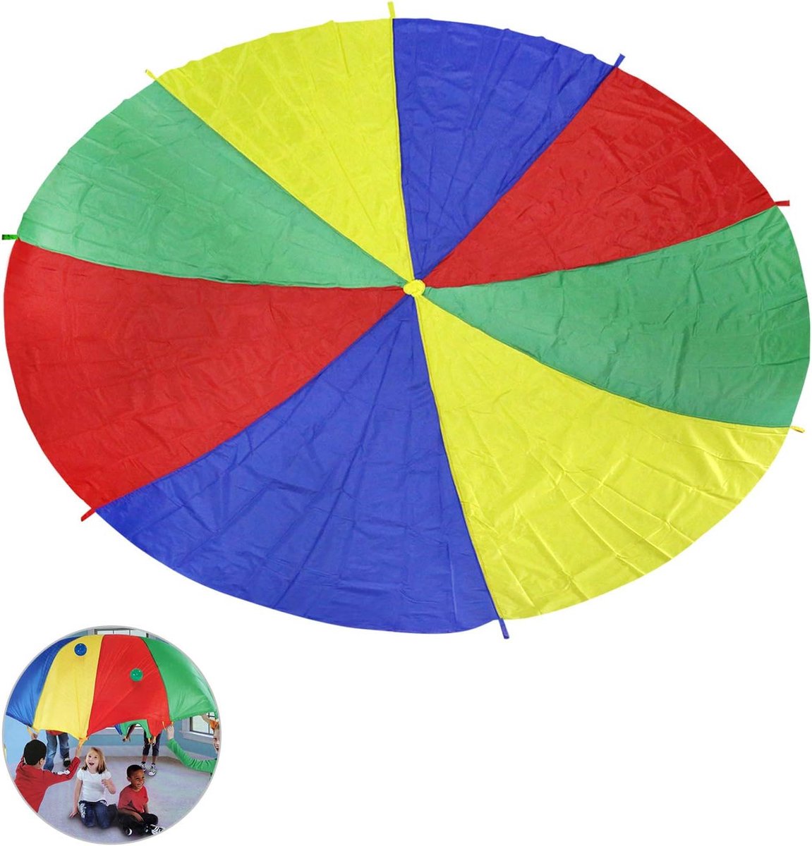 Kinderspeelparachute, veelkleurige regenboog, buitenparachute voor kinderen, speeltenten, speelgoedspel met 8 handgrepen, ideaal voor peuters, outdoor picknickdeken, feestspel,