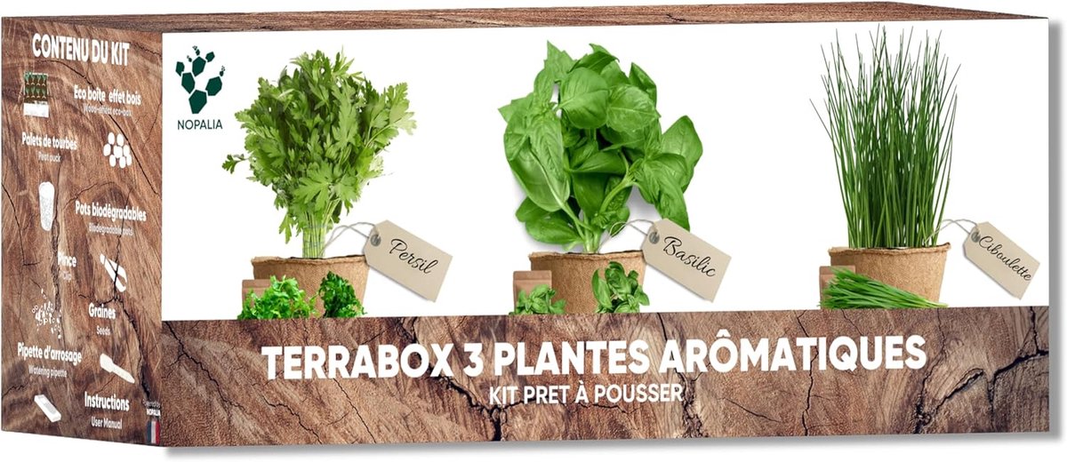 SnelShoppen - Aromatische kruiden- en aroma mini-moestuin voor binnen en buiten - Biologische zaden basilicum, peterselie, bieslook - Milieuvriendelij