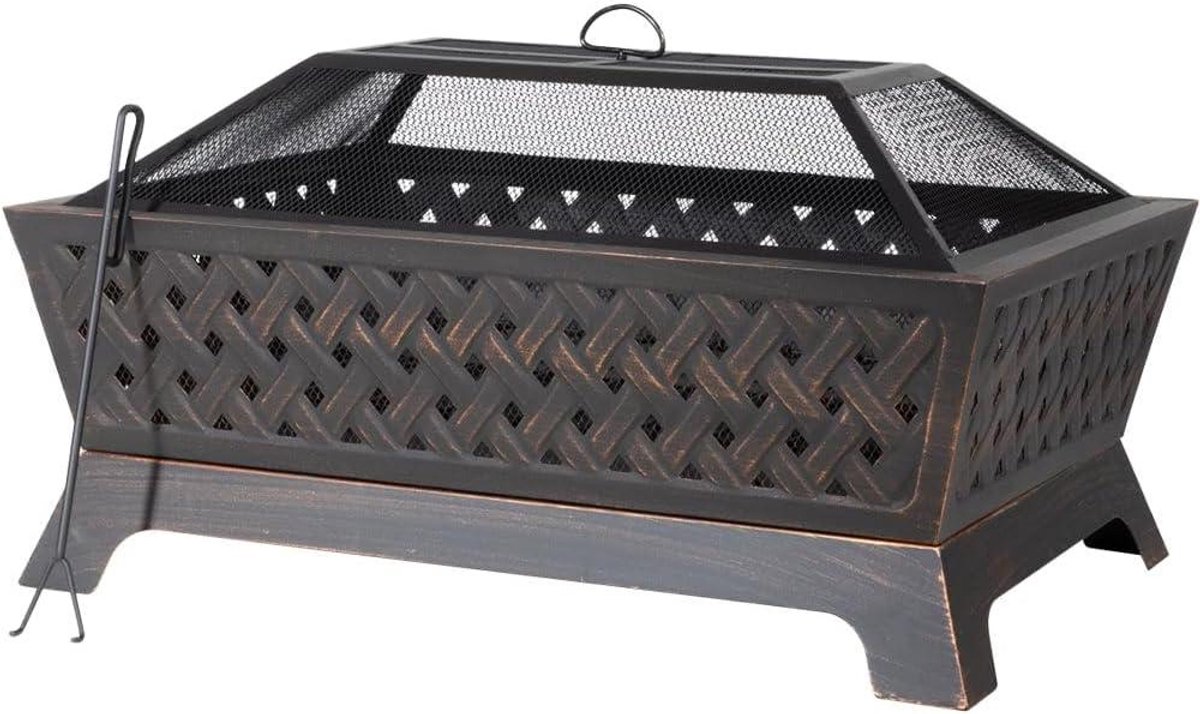 Rechthoekige Vuurkorf - Buitenhaard Houtbrander - Buiten Ontspannen - Gaasveiligheidsscherm - 61 x 89 x 51 cm - Zwart