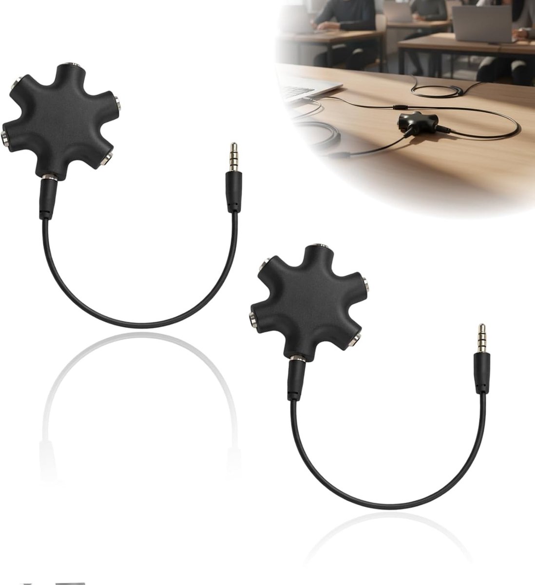 6 Jack Multi Koptelefoon Audio Splitter - 3,5 mm Audio Splitter voor Hoofdtelefoons, Muziek Delen en Meerdere Apparaten