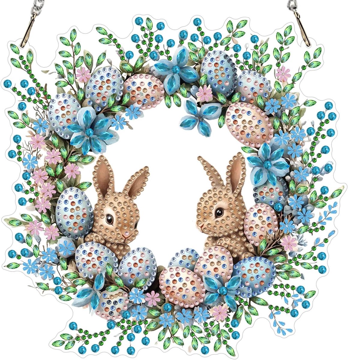 Diamond Painting paasei, raamafbeeldingen volwassenen, diamond painting, haas, kristal, hangende hanger met ketting, doe-het-zelf kunstraam, afbeeldingen aan beide zijden voor raam