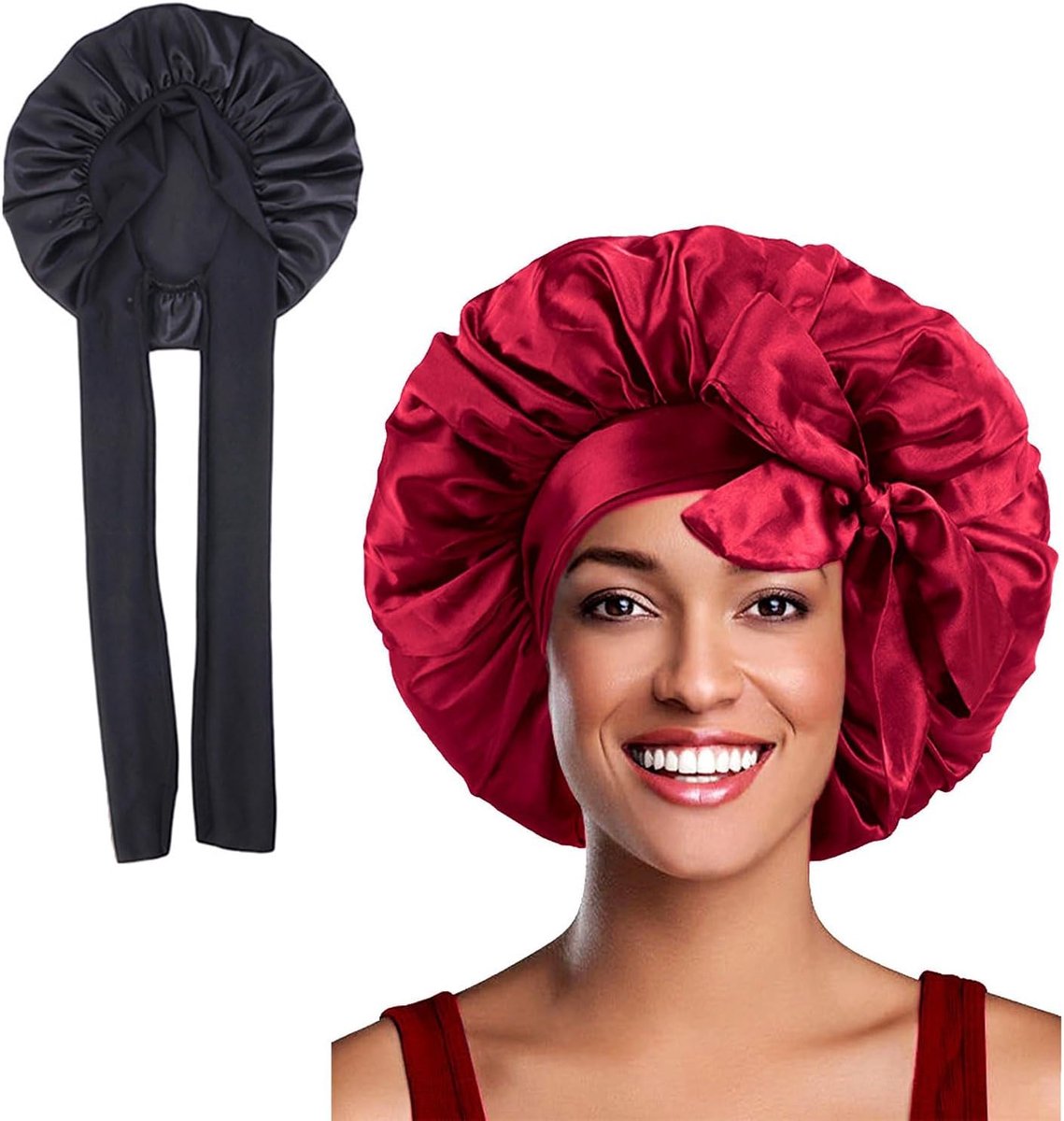 2 stuks zijden vlek slaapmutsen, haarwikkelbonnet om te slapen, haarbonnet voor bad, stropdasband douchemuts voor lang haar