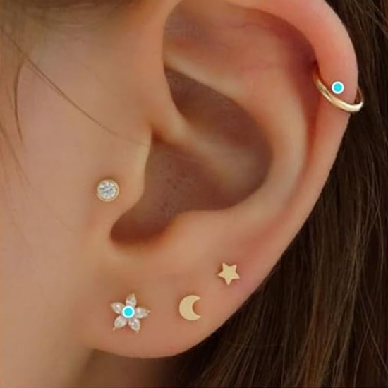 Studs Goud Zilver, 16G 6mm 8mm Tragus Piercing sieraden roestvrij staal met Cubic Zirconia, Neus Stud Lip Bar Kraakbeen Helix Piercing sieraden voor vrouwen meisjes — afbeelding 3