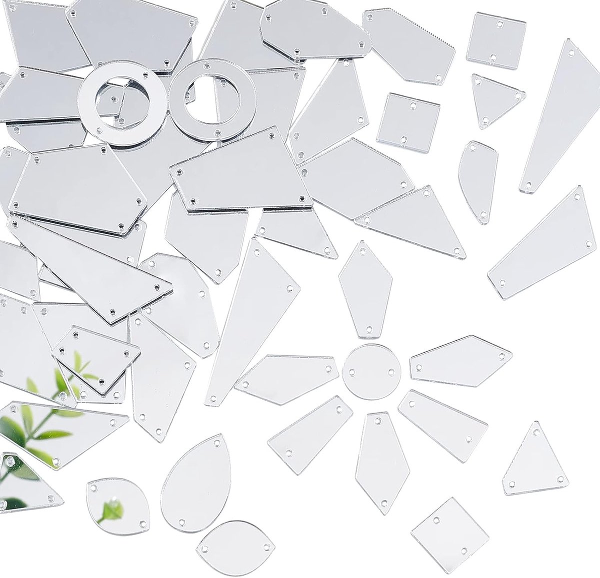 50 stuks naaispiegel, strass, gemengde vormen, onregelmatig, strass, acryl, met gaten voor avondjurken, kostuumjurken, decoratie van trouwjurk, helder