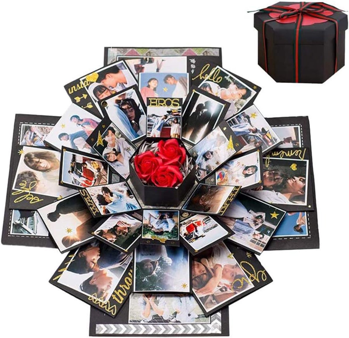 explosiedoos, verrassingsdoos, maak zelf een fotoalbum, plakboek, gevouwen geschenkdoos, handgemaakte herinneringenalbum, voor verjaardagen. Valentijnsdag, bruiloften, liefde, herinneringen