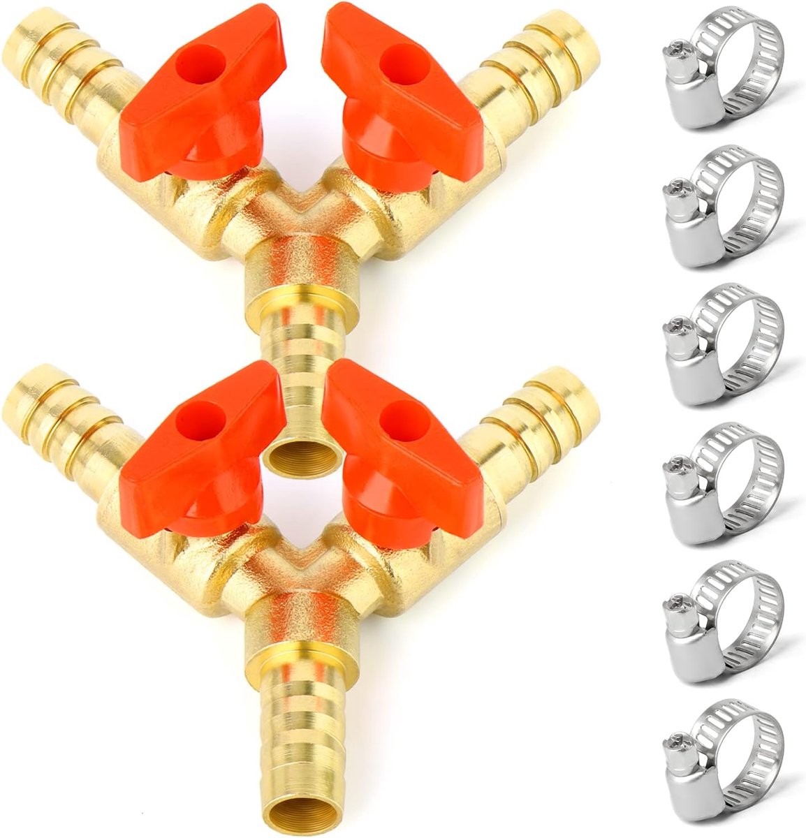 2 Stuks 3 Way Barb Afgesloten Kogelkraan, 10mm Slangpilaar 2 Switch Messing Y-vormige Klep Met 6 Klemmen