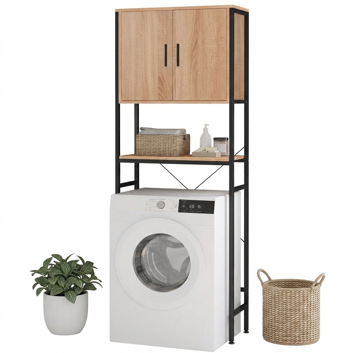 Wasmachine kast - 170x64,5x27 cm - natuur-zwart