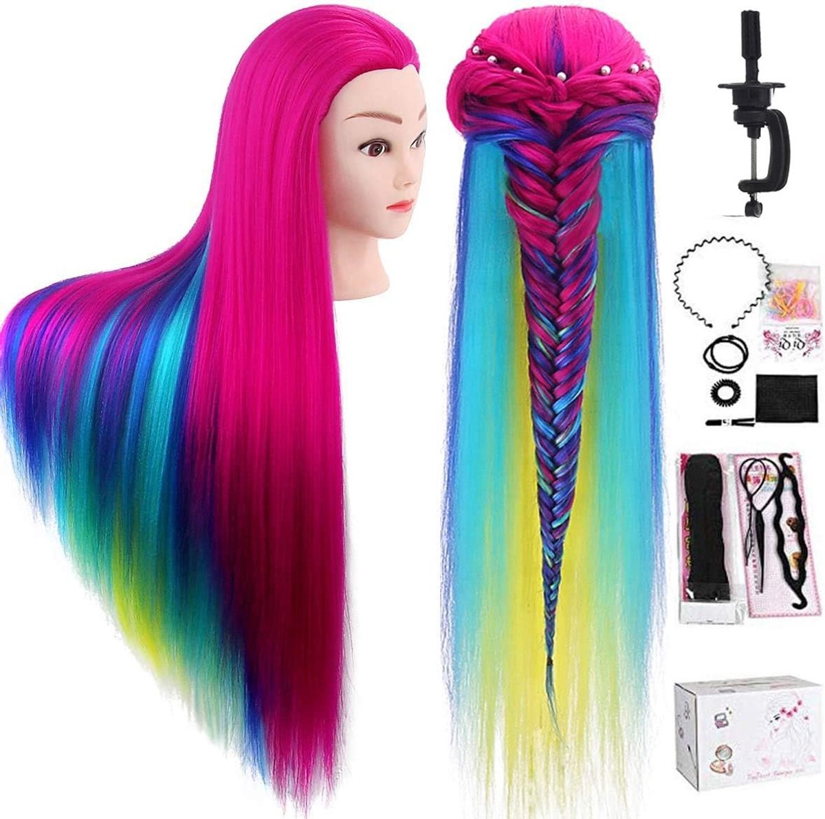 80 cm oefenkoppen kappershoofd cosmetische praktische mannequin pop 100% synthetisch haar houder & kappersgereedschap accessoires set