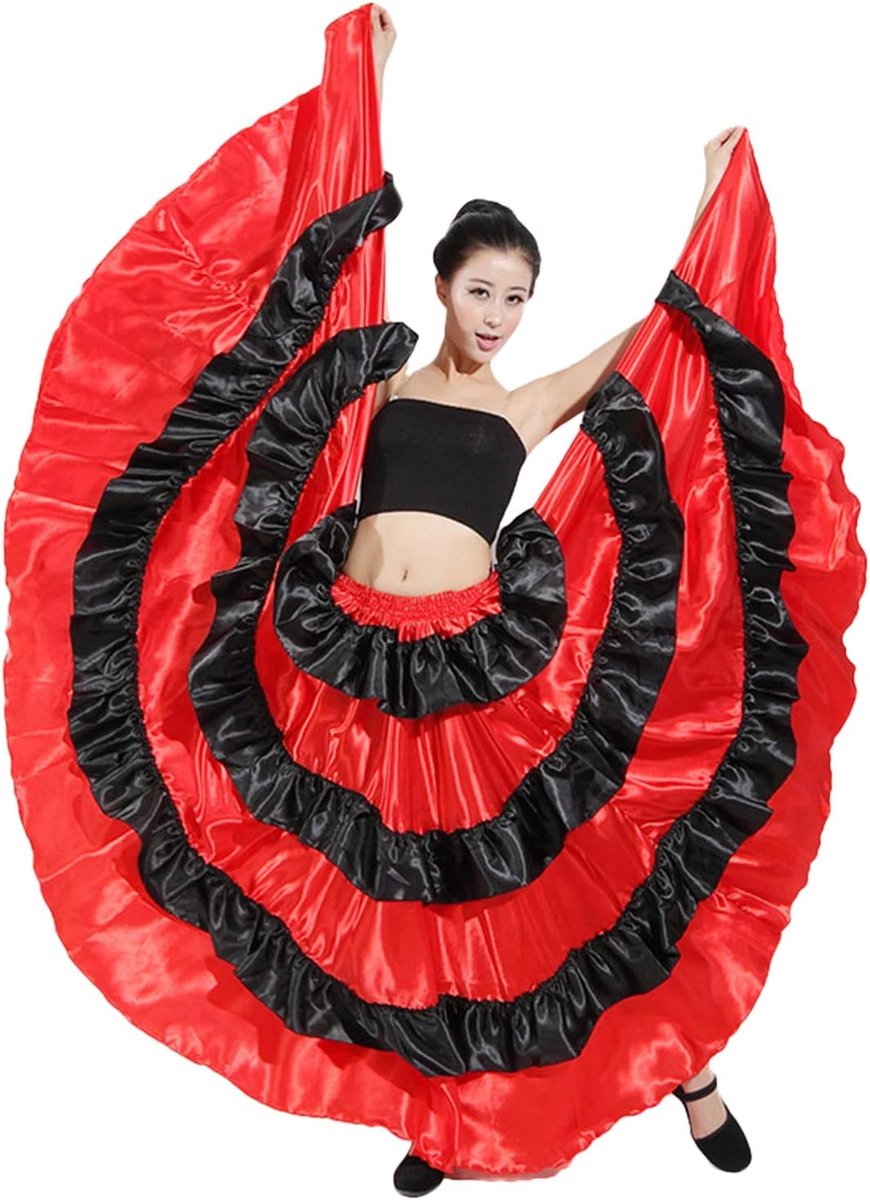 Rood Zwart Spaanse Stierenvechten Rok Flamenco Kostuum Dames