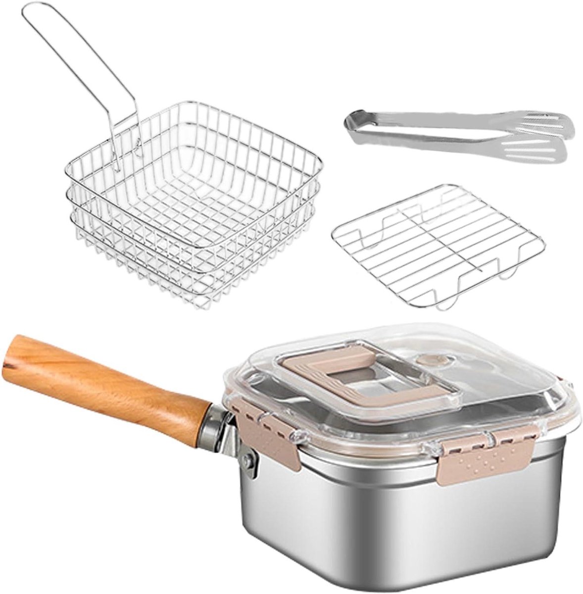 Friteuse Roestvrij Staal - Frituurpan Mand - Thuis Frituren - Morsbestendig Ontwerp - 20.5 cm - Zilver