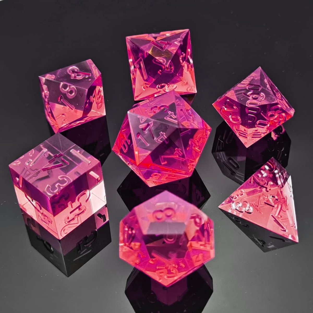 Crystal Clear (Unpainted) Sharp Edge DND Dice Set of 7, Razor Edged Polyhedral D&D Dice Set for Dungeons and Dragons Role Playing Games, WineRed Color