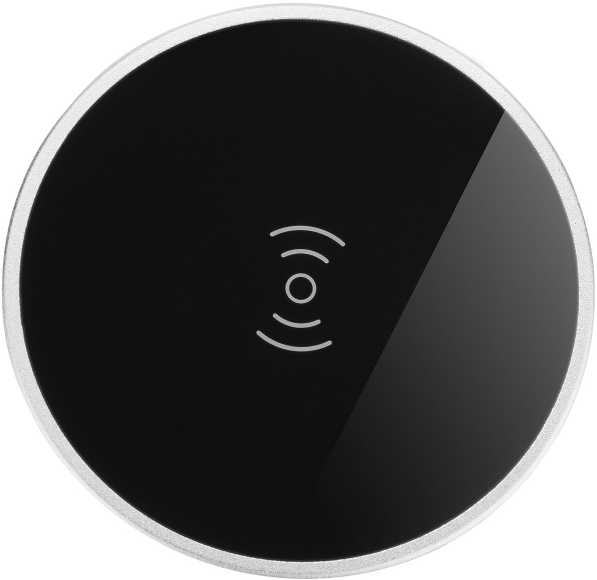 JUNKER Wireless Charger (Aluminium, zwart, Ø 74 mm) USB oplader zonder voeding voor inbouw in meubels Oplader voor Qi Smartphones