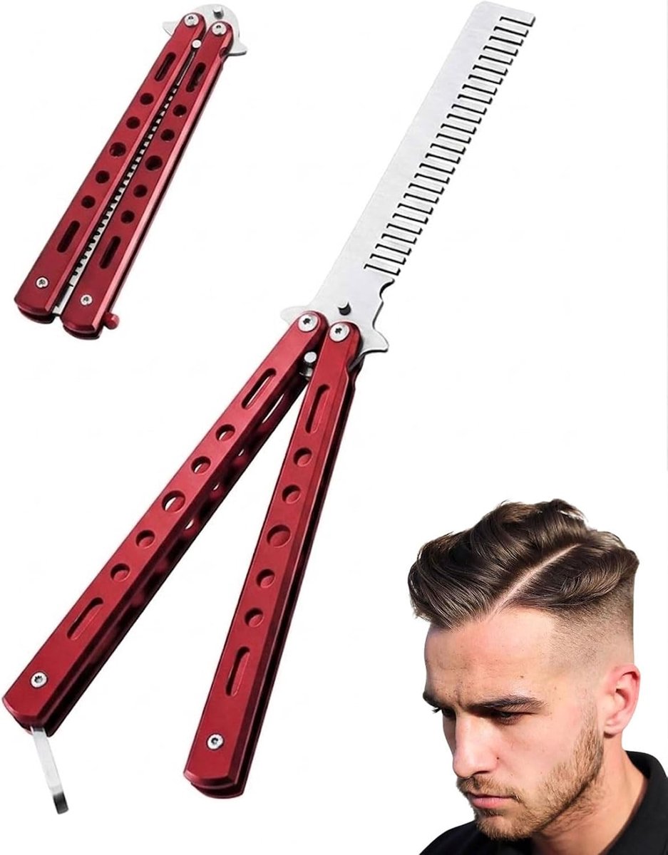 1 stuk vlinderkam, vlinderkam, opvouwbare zakkam van roestvrij staal, veerhaarkam, geschikt voor kapperskam haarstylingaccessoires - B