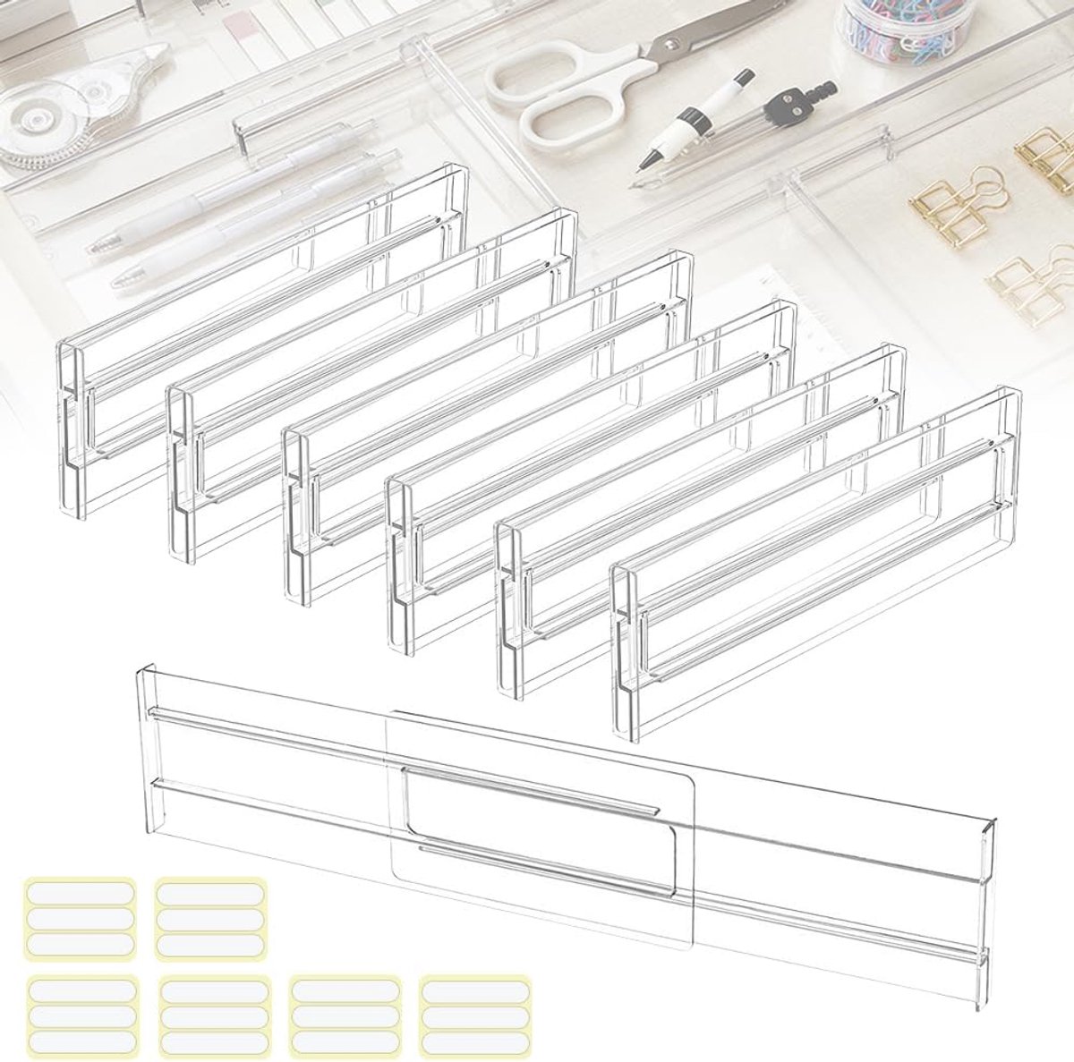 6 stuks verstelbare ladeverdelers kunststof ladeverdelers transparante ladeverdelers scheidingssysteem verstelbare schuifladen organizer tafel commode 27,5 - 52 cm