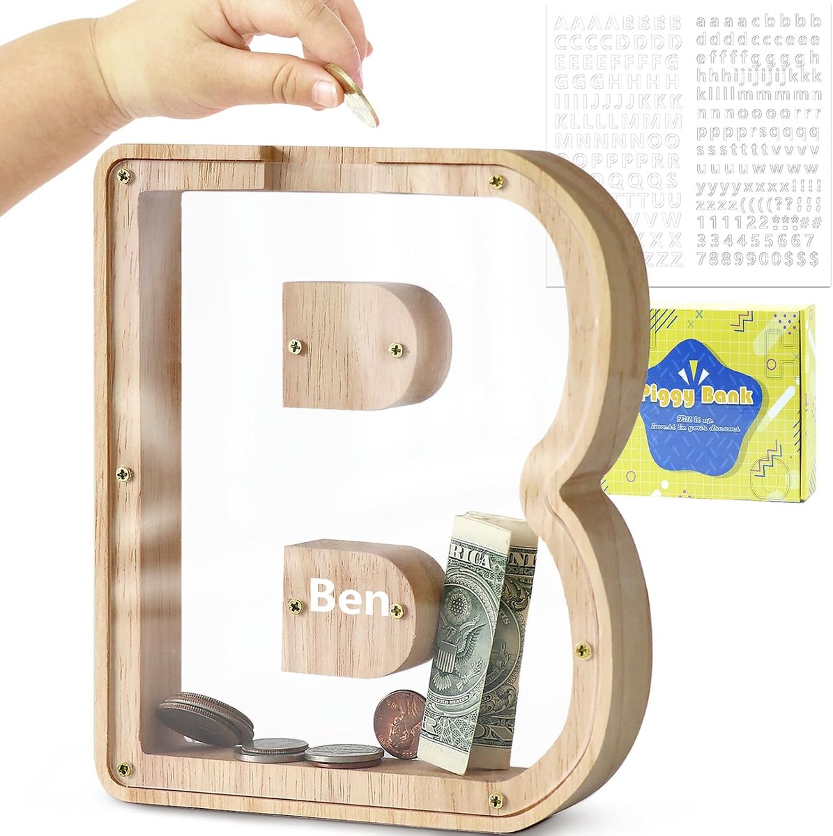 spaarpot in lettervorm, spaarpot varken (B) | Gepersonaliseerde, creatieve transparante spaarpot voor festivalcadeaus/interieurdecoratie