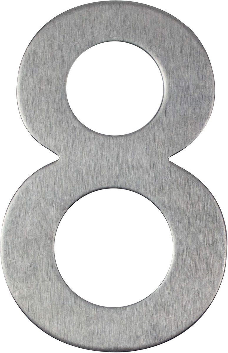 Straatnummer/huisnummer van zilverkleurig roestvrij staal, zelfklevend, 100 mm, nr. 8