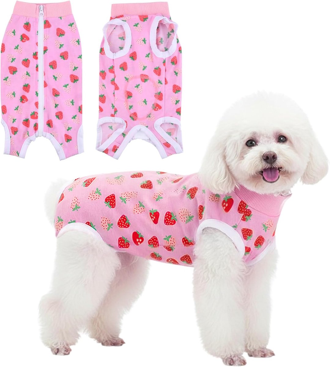 Herstelpak voor honden, Anti-lik medisch chirurgisch pak voor puppy's, postoperatieve buikwondbeschermer, katoen met rits bovenaan, gezellige honden-onesie voor kleine en middelgrote honden