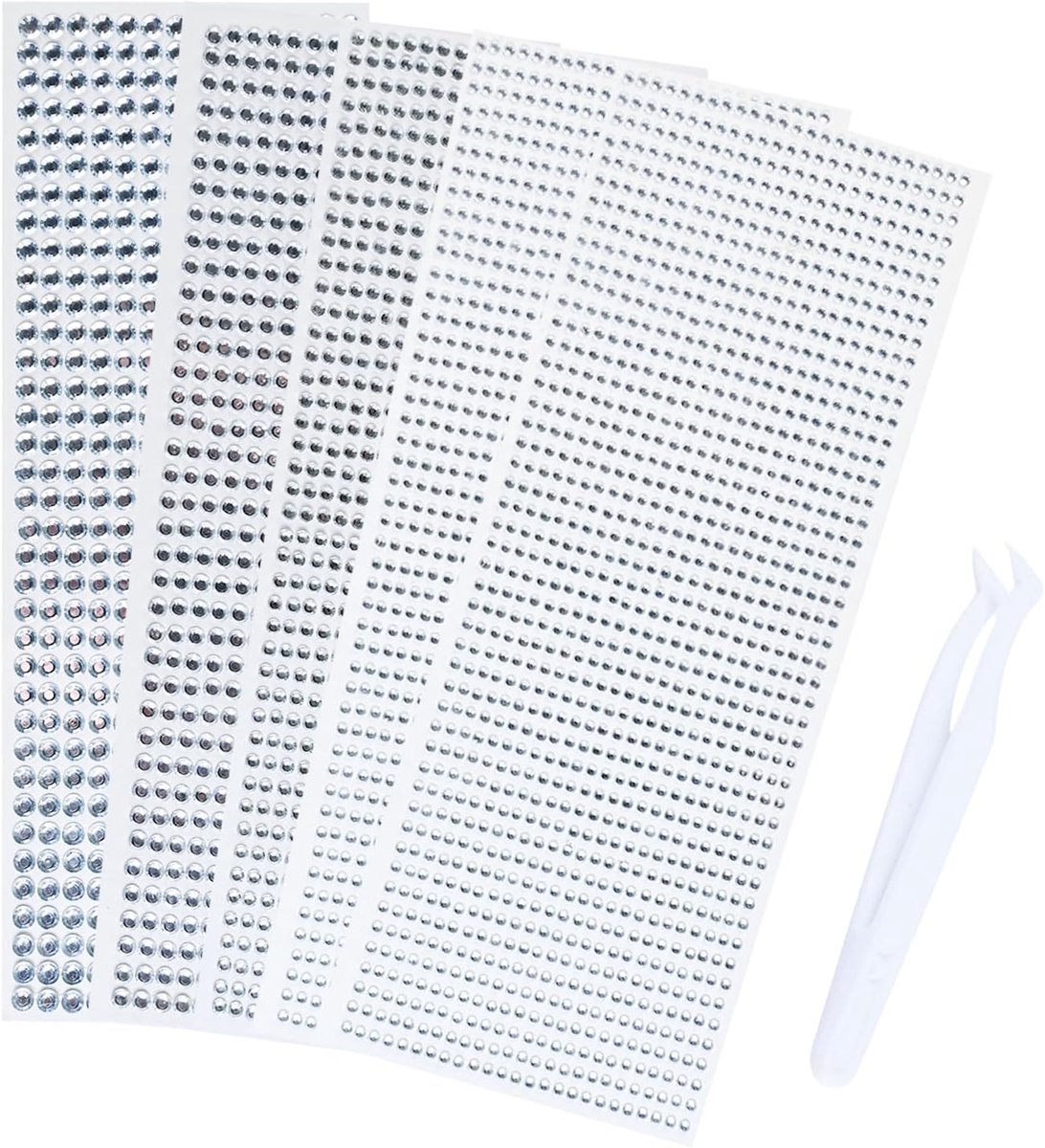 4430 stuks witte glittersteentjes, zelfklevend, gemengde maten 3/4/5/6 mm, met gebogen PE-pincet, 115 mm, voor gezichts- en lichaamsdecoratie, huidvriendelijk