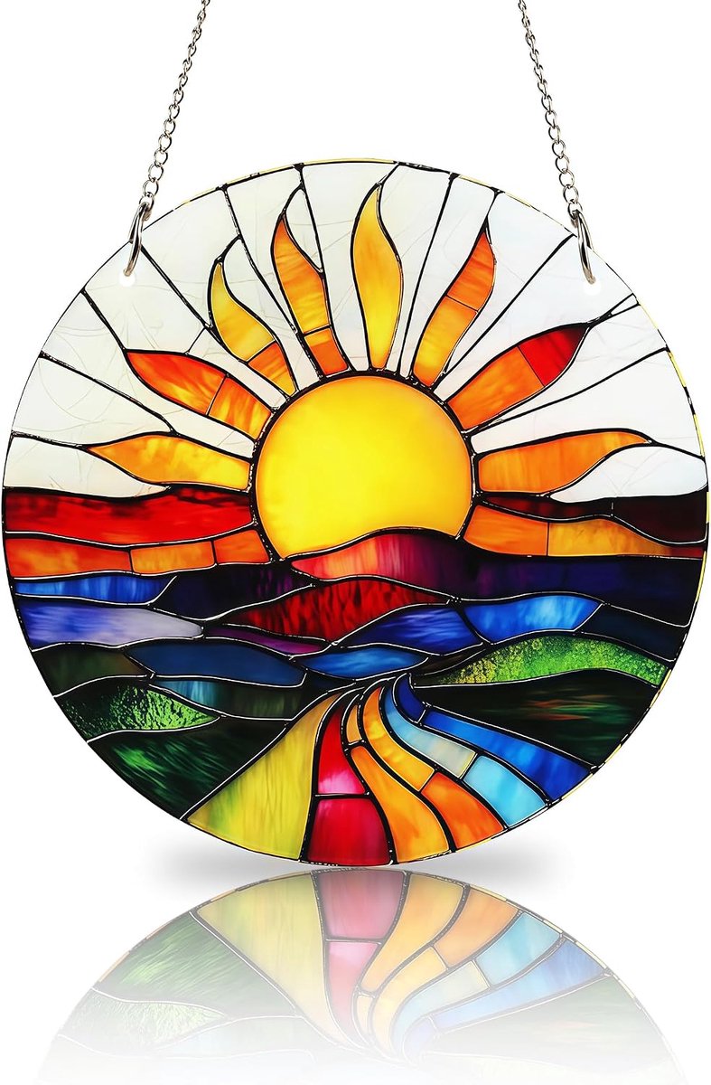 Zonnevanger, Grote 20x20 cm Hanger met Bont Glas-Effect, Boho Stijl Zonnelamp met Ketting en Haken, Hangende Decoratie voor Tuin, Balkon, Woonkamer en Slaapkamer