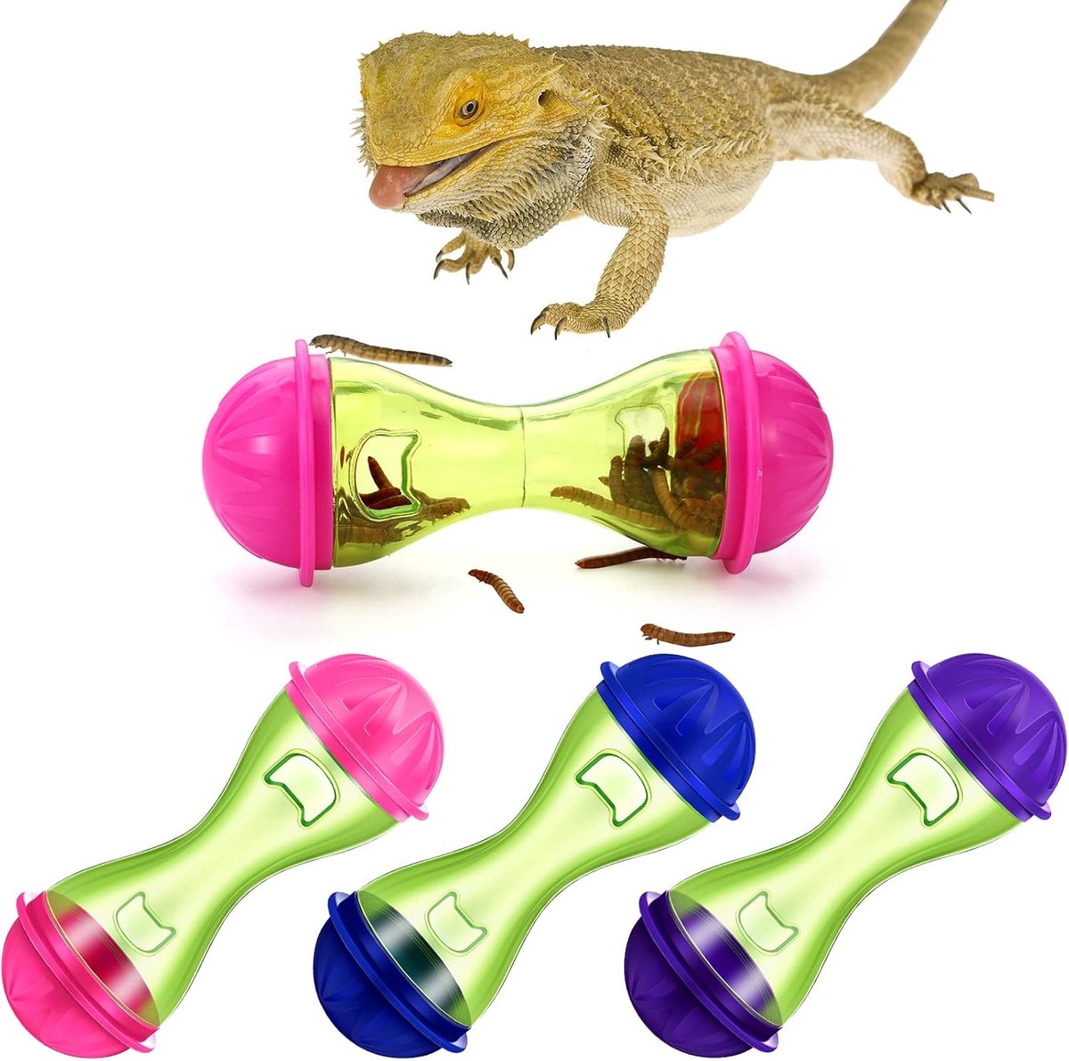 Bearded Dragon Toys (3 stuks) - Reptielenverrijking bal accessoires, voedsel speelgoed, transparant ontwerp, huisdier tank decor, hagedis gekko kleine dieren habitat terrarium