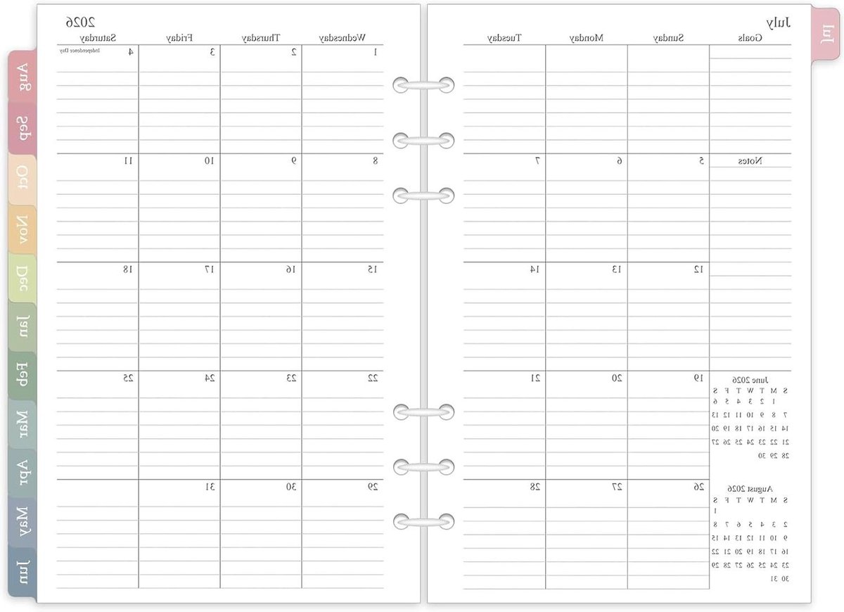Navulverpakking Maandplanner - Planner Inzetstukken - Planning Maken - Gekleurde Gelamineerde Tabbladen - A5 14 x 216 cm