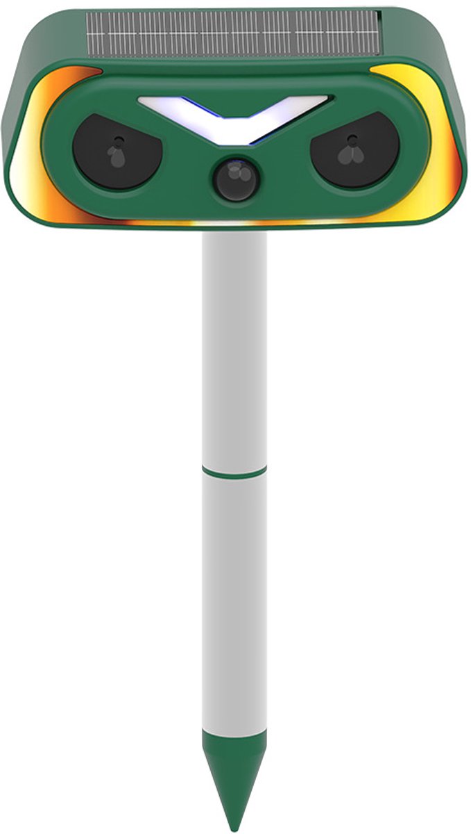 Solar Ultrasone Dierenverjager met Vlameffect – PIR Bewegingssensor – IP66 Waterdicht – Voor Tuin, Boomgaard, Erf & Camping