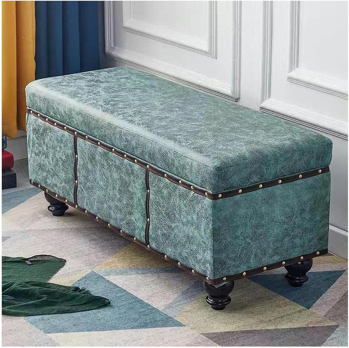 Opbergbank - Poef Kruk - Schoenen Opbergen - Gestoffeerd Zitschuim - 60x40x45CM - Geel