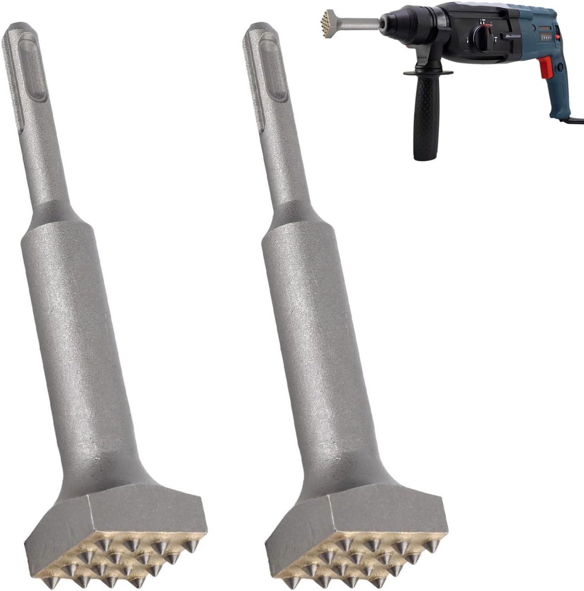 Stokhamer 2 stuks elektrische bloemenhamerboor met vierkante kop, SDS PLUS 157 x 42 mm, ideaal voor tegels, beton en metselwerk