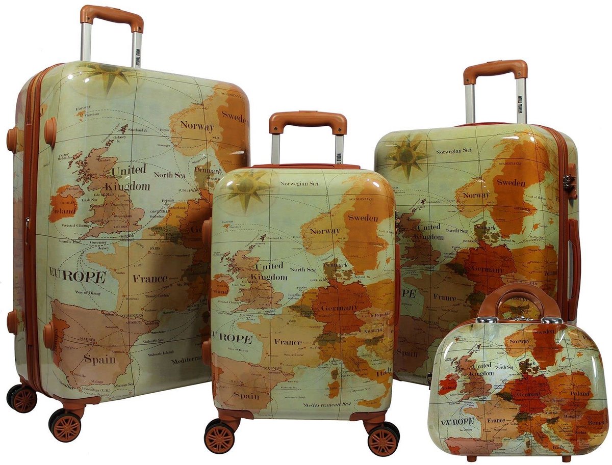 SnelShoppen - Lichtgewicht Polycarbonaat Uitzetbare Spinner Bagage Set - Bruin - 4-Piece Reiskoffers met TSA-Slot voor Europa - Hardside Bagage voor V