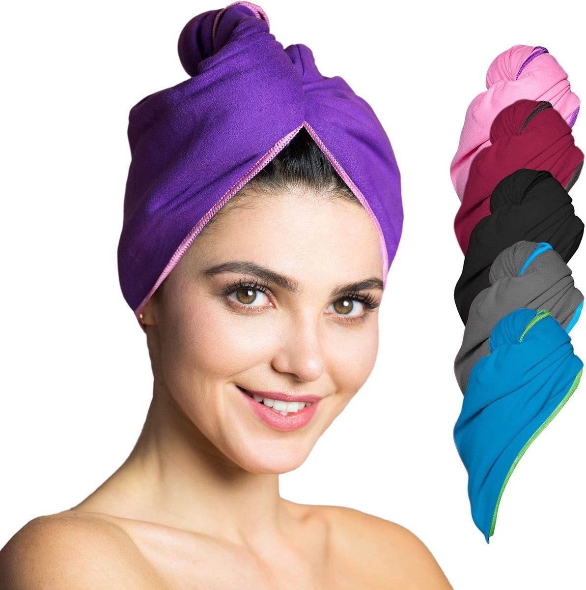 SnelShoppen - Microfibre Haarturban Towel - Absorberend en Sneldrogend - Haarhanddoek in Paars-Roze - Ideaal voor Thuis en Op Reis