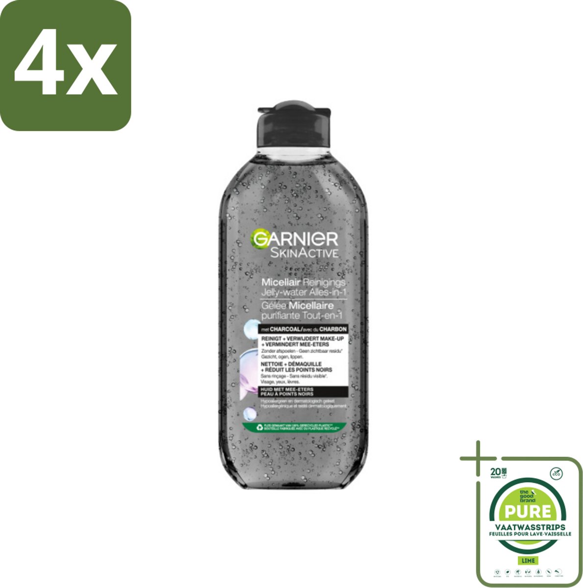 Garnier - SkinActive - Micellair Jelly-water - Alles-in-1 - Charcoal - 400 ml - Voordeelverpakking - 4 stuks - Reiniger - Micellair water