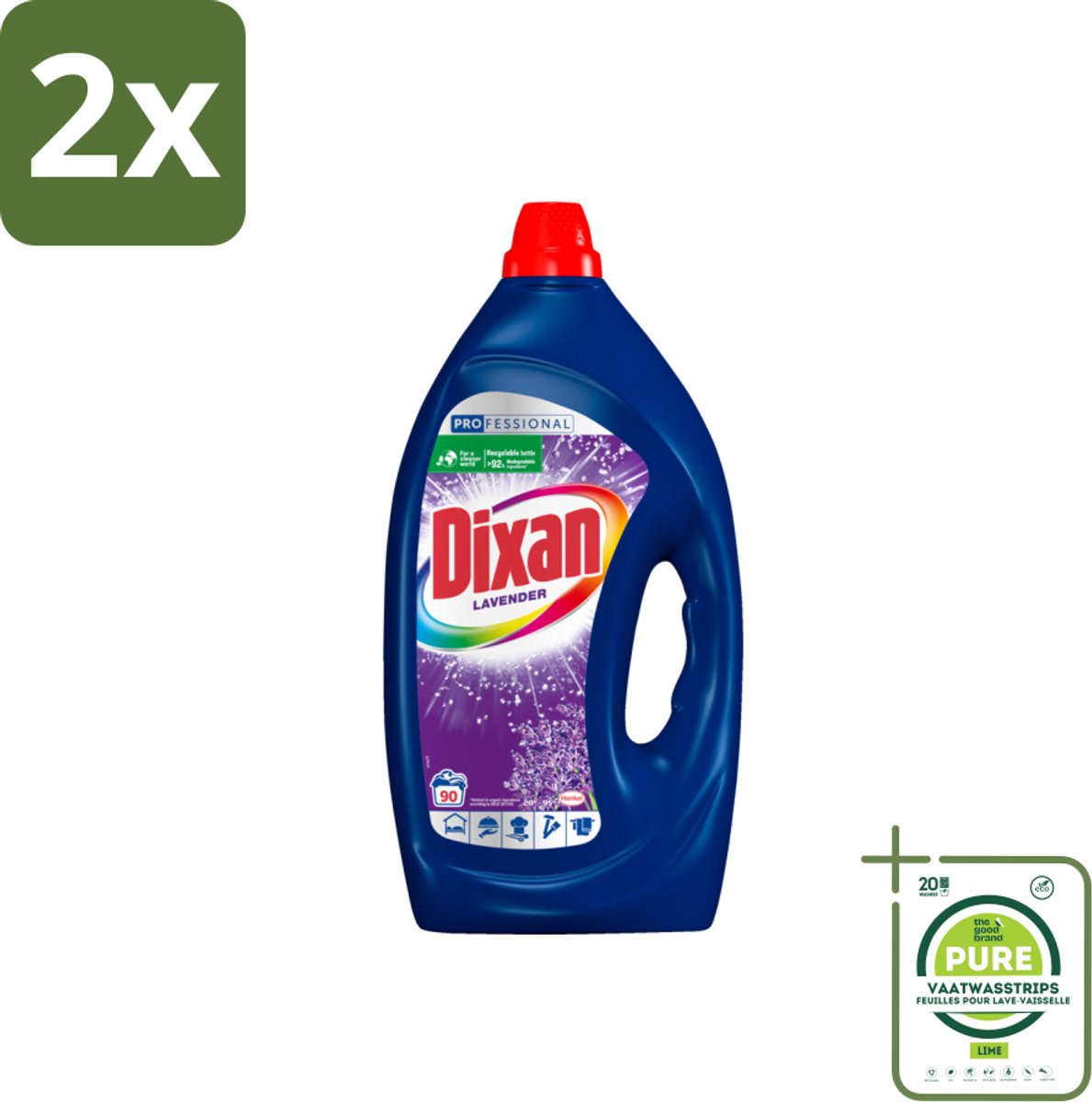 Dixan - Vloeibaar wasmiddel - Fresh Lavender - Professional - 90 wasbeurten - Voordeelverpakking - 2 stuks - Dixan - Wasmiddel
